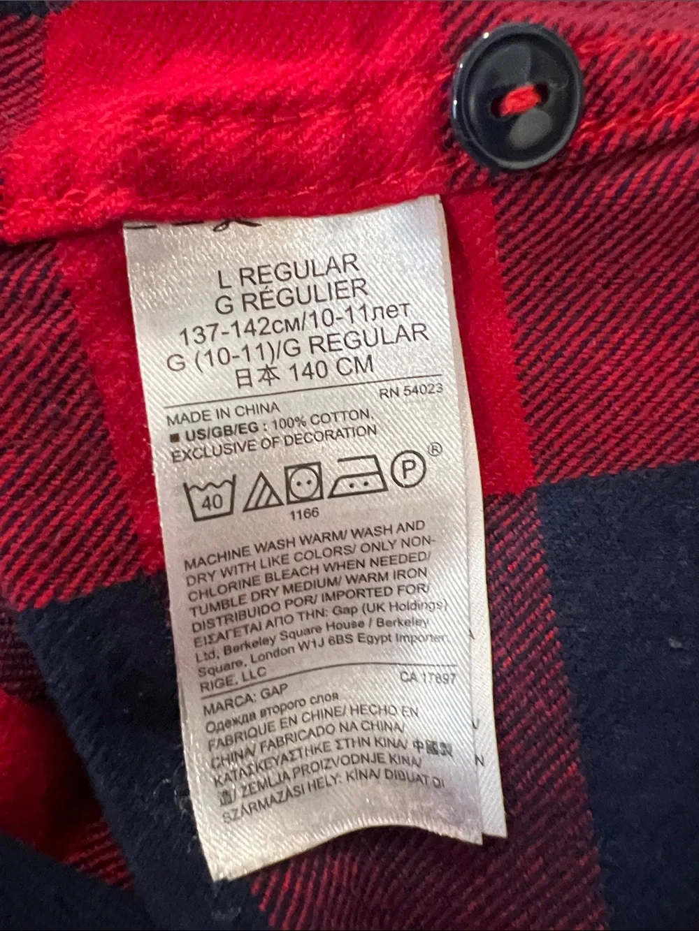 GAP Kids Classic Red and Navy Plaid Flannel Button-Down Shirt